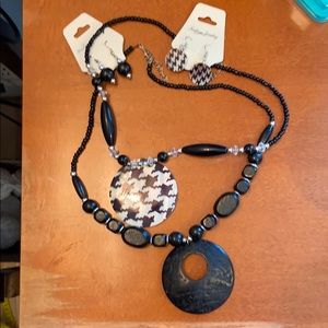 Abalone shell and wood necklace & earrings get both sets for the price of one.